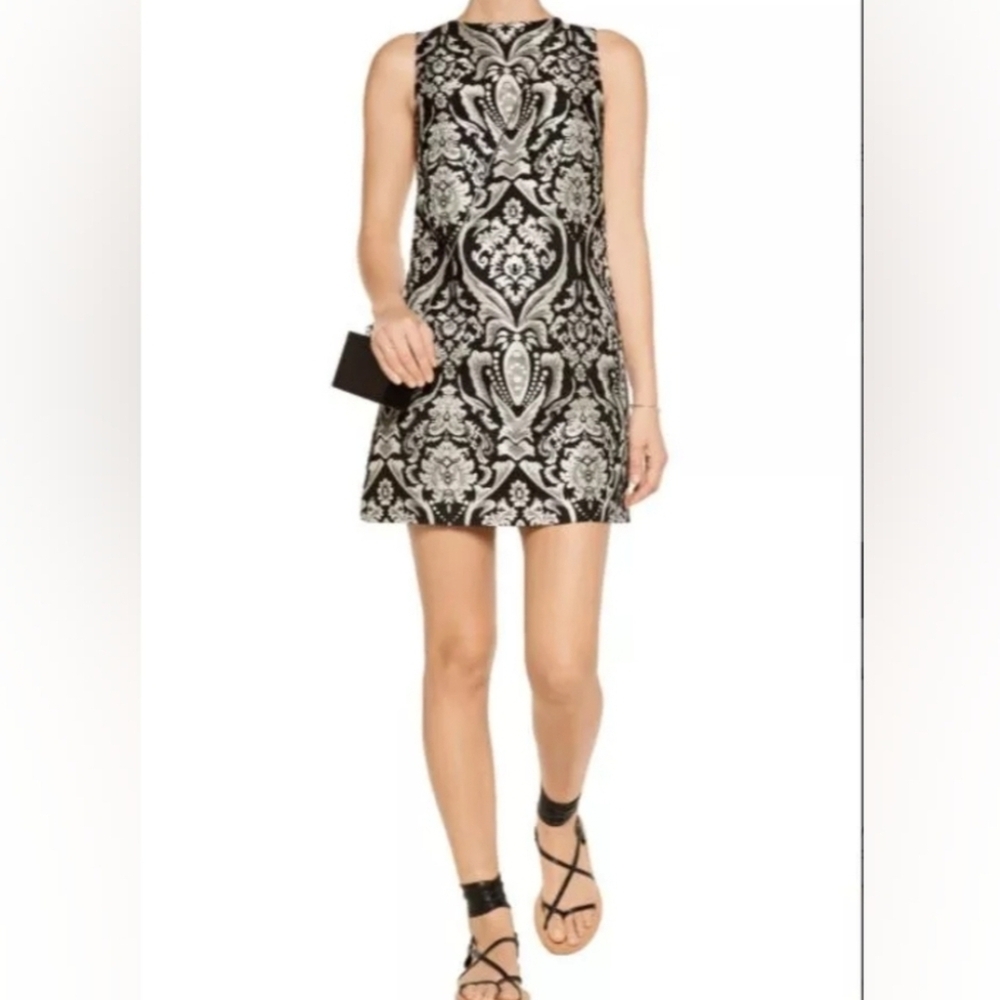 Alice + Olivia Clyde sleeveless damask shift Cocktail dress 0